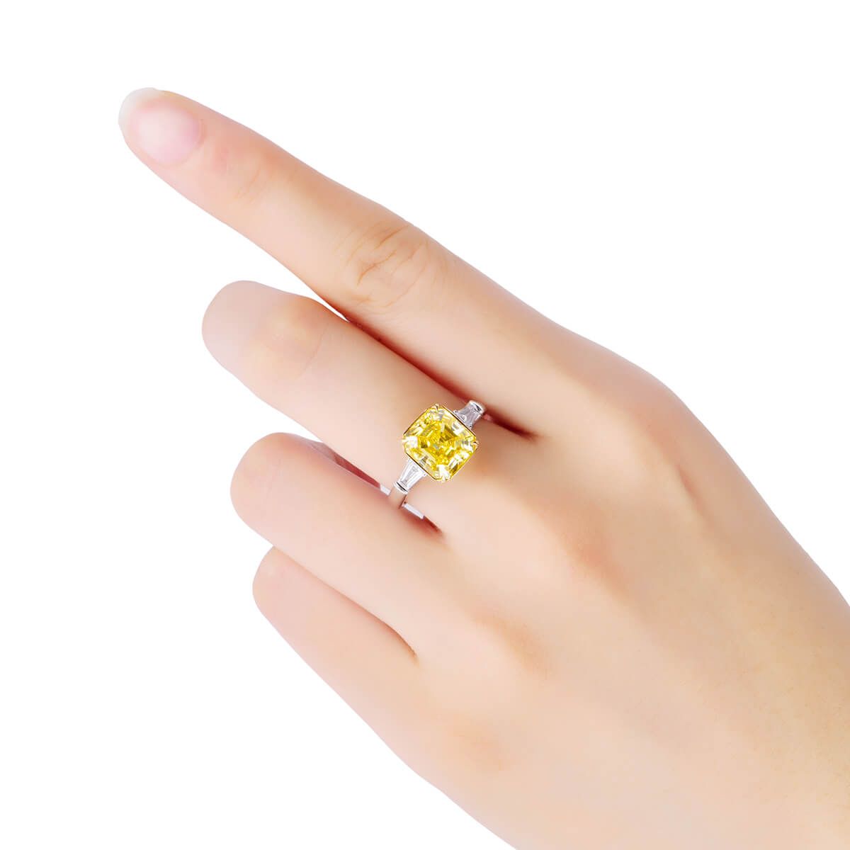Fancy Vivid Yellow Diamond Ring, 3.92 Ct. (4.24 Ct. TW), Emerald shape, GIA Certified, 14565516