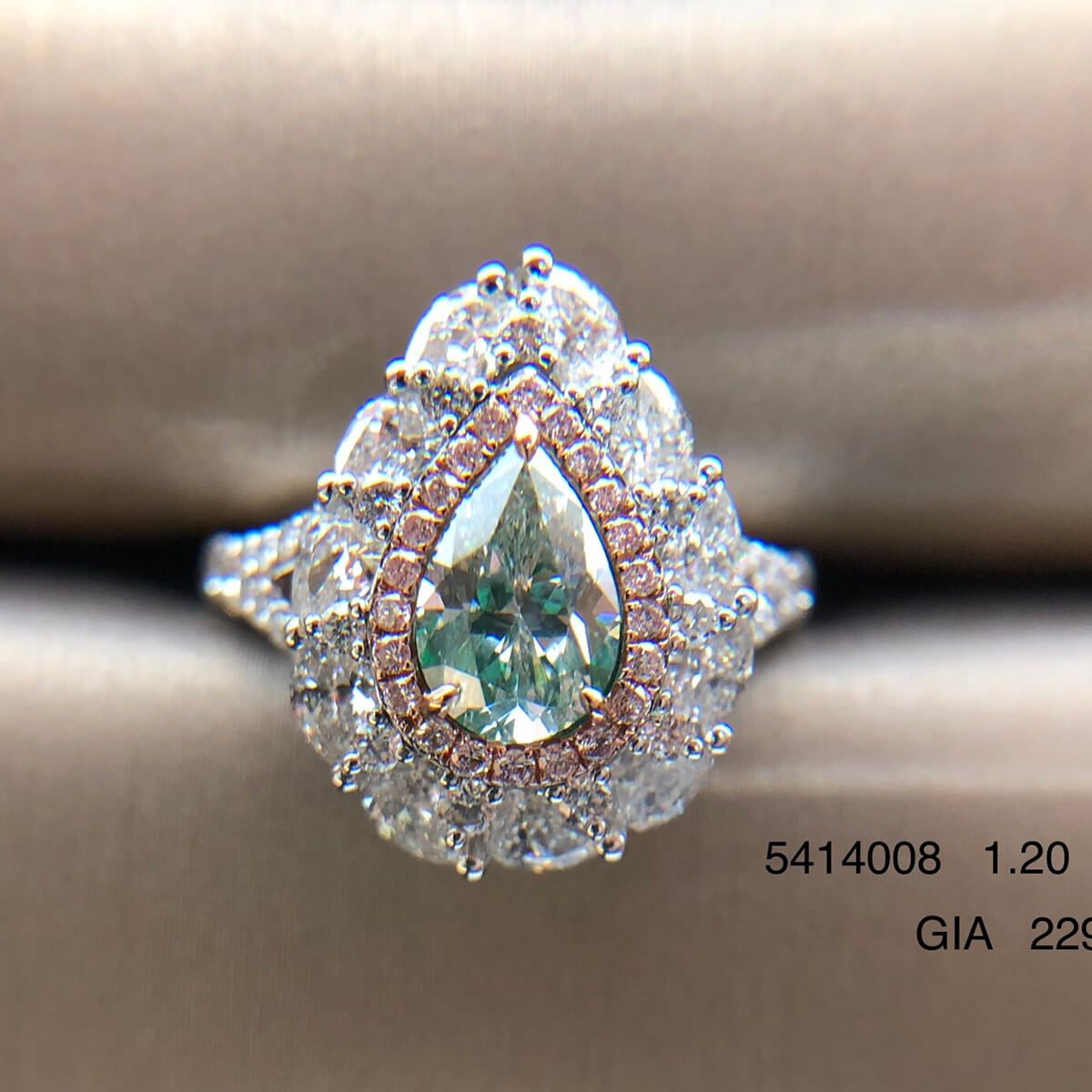 Very Light Yellow Green Diamond Ring, 1.20 Ct. (2.69 Ct. TW), Pear shape, GIA Certified, 2298120940