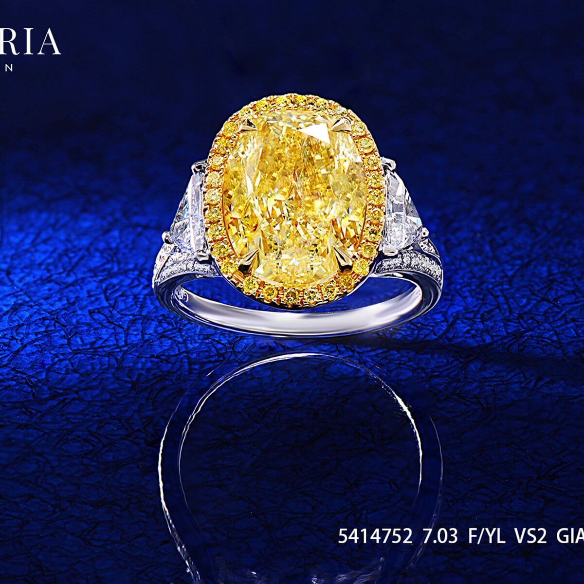 Fancy Yellow Diamond Ring, 7.03 Ct. (8.22 Ct. TW), Oval shape, GIA Certified, 2185059309
