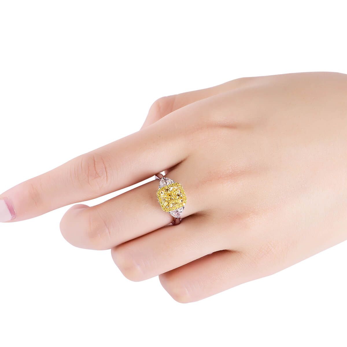 Light Yellow (Y-Z) Diamond Ring, 2.04 Ct. (2.73 Ct. TW), Cushion shape, GIA Certified, 6275277739