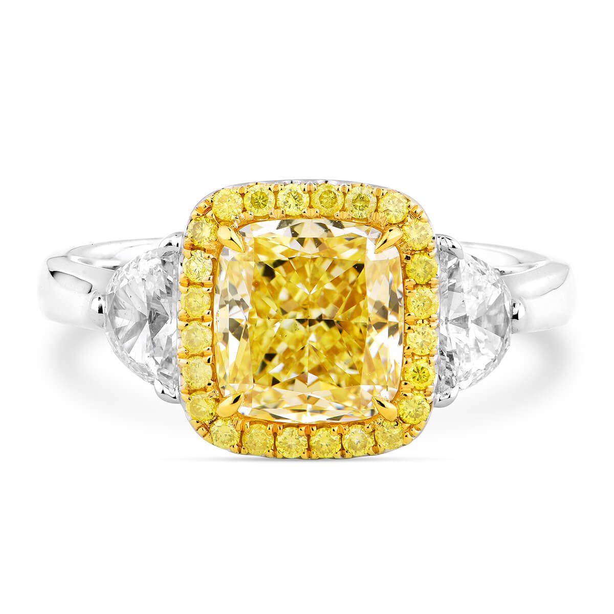 Light Yellow (Y-Z) Diamond Ring, 2.04 Ct. (2.73 Ct. TW), Cushion shape, GIA Certified, 6275277739