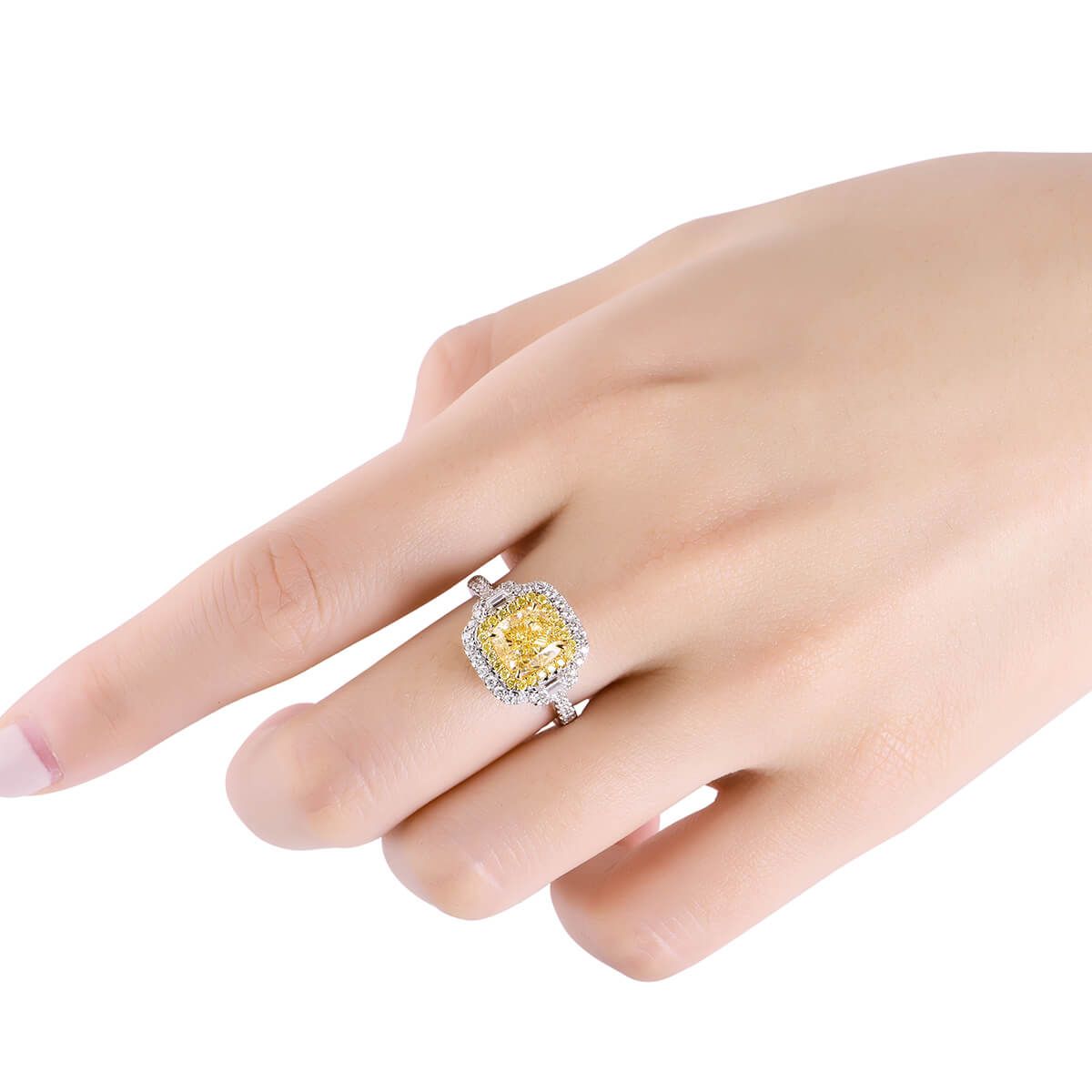 Light Yellow (W-X) Diamond Ring, 2.01 Ct. (2.75 Ct. TW), Cushion shape, GIA Certified, 2195158610