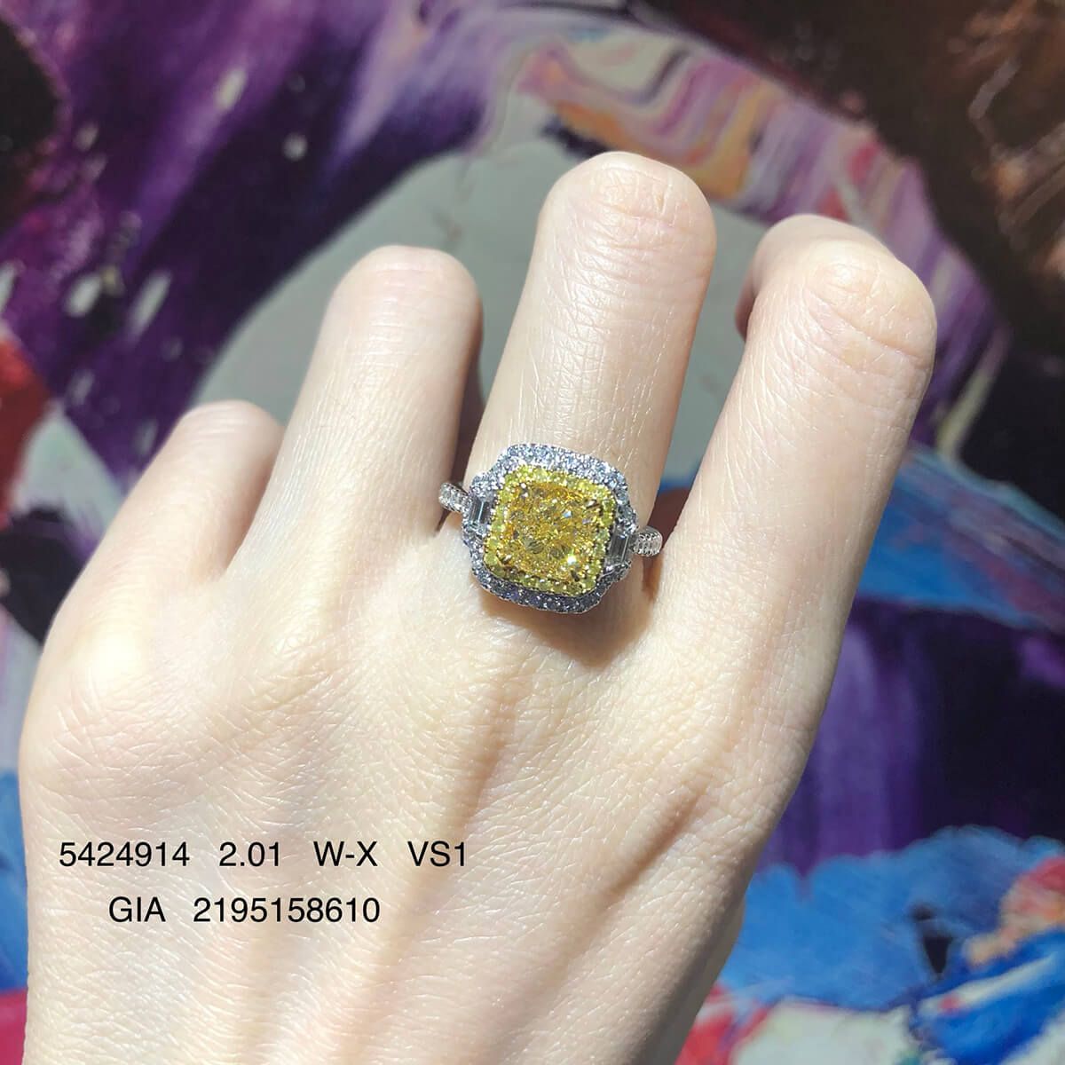 Light Yellow (W-X) Diamond Ring, 2.01 Ct. (2.75 Ct. TW), Cushion shape, GIA Certified, 2195158610