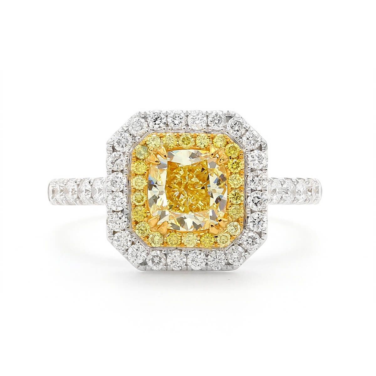 Fancy Yellow Diamond Ring, 1.67 Ct. TW, Cushion shape, GIA Certified, 6252432485