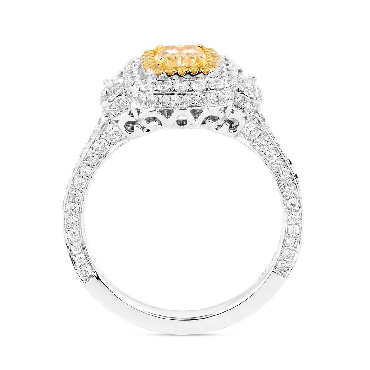 Fancy Intense Yellow Diamond Ring, 0.54 Ct. (1.59 Ct. TW), Cushion shape, GIA Certified, 2175855376
