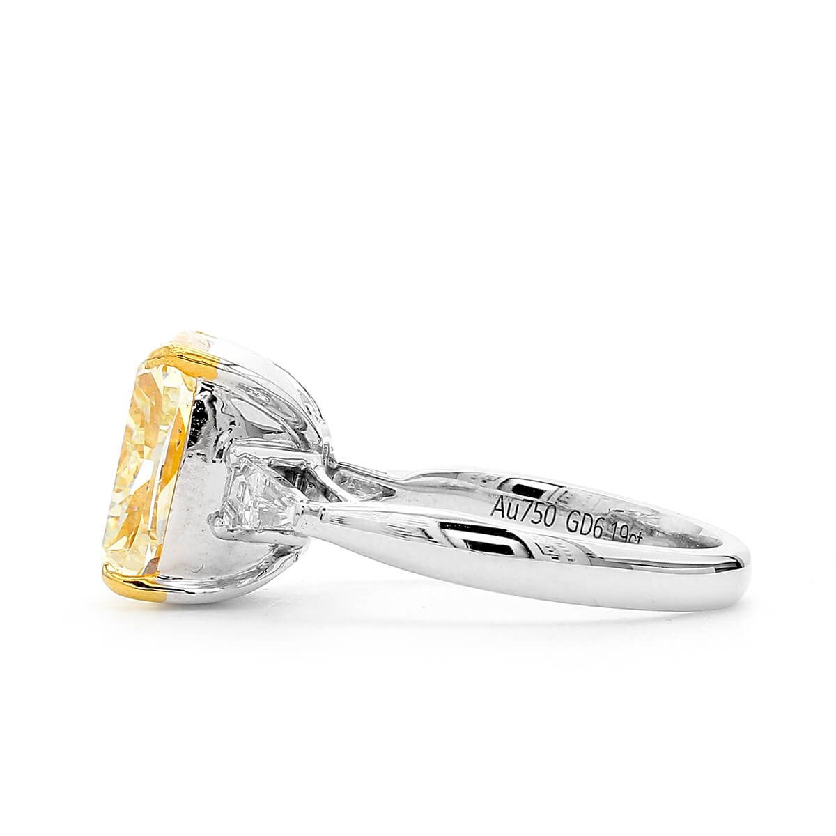 Light Yellow (Y-Z) Diamond Ring, 6.19 Ct. (6.56 Ct. TW), Cushion shape, GIA Certified, 2195520342