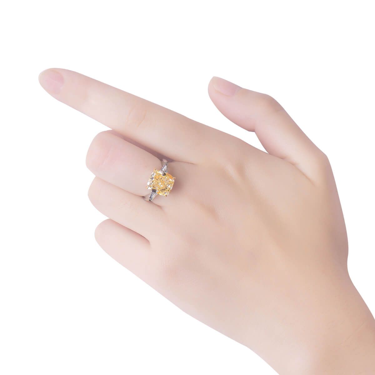 Light Yellow (Y-Z) Diamond Ring, 6.19 Ct. (6.56 Ct. TW), Cushion shape, GIA Certified, 2195520342