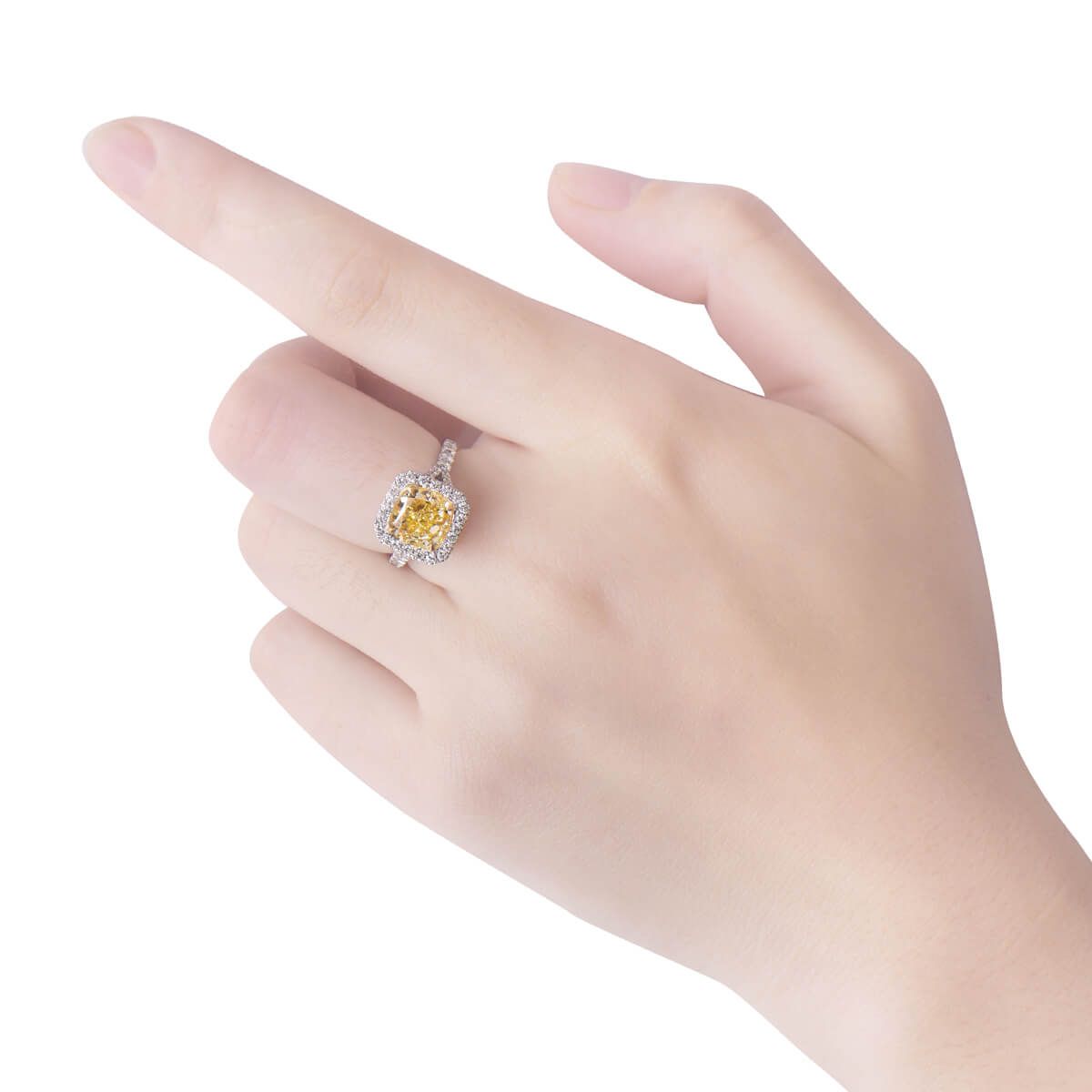 Fancy Yellow Diamond Ring, 3.28 Ct. (4.05 Ct. TW), Cushion shape, GIA Certified, 5182900543