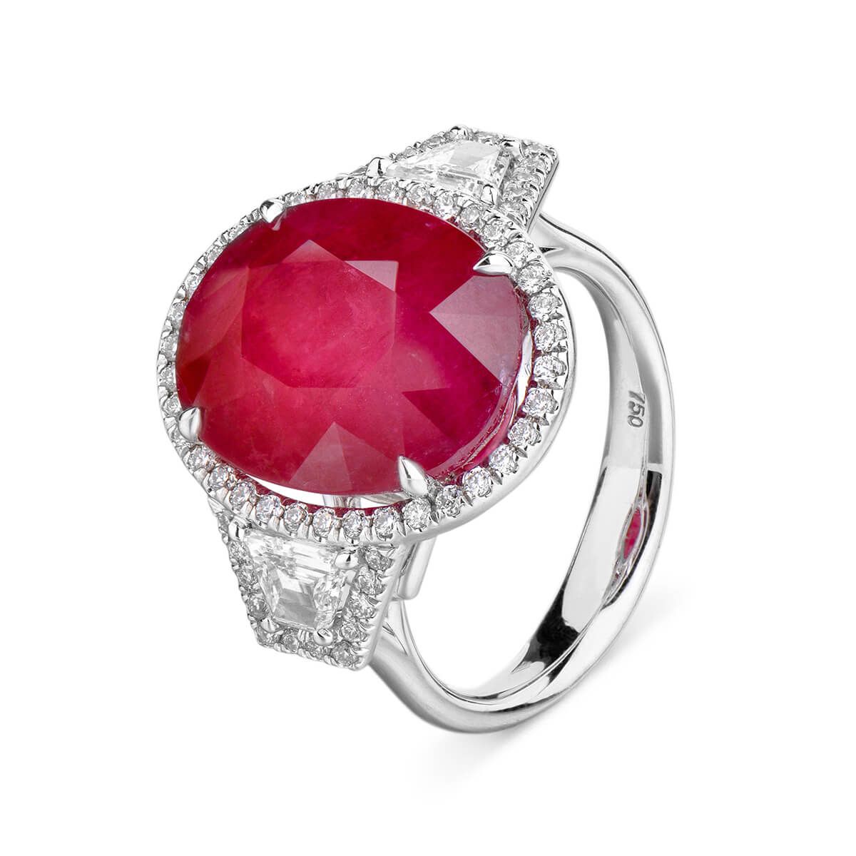 Natural Red Ruby Ring, 13.20 Ct. (14.50 Ct. TW), GRS Certified, GRS2016-027184, Unheated