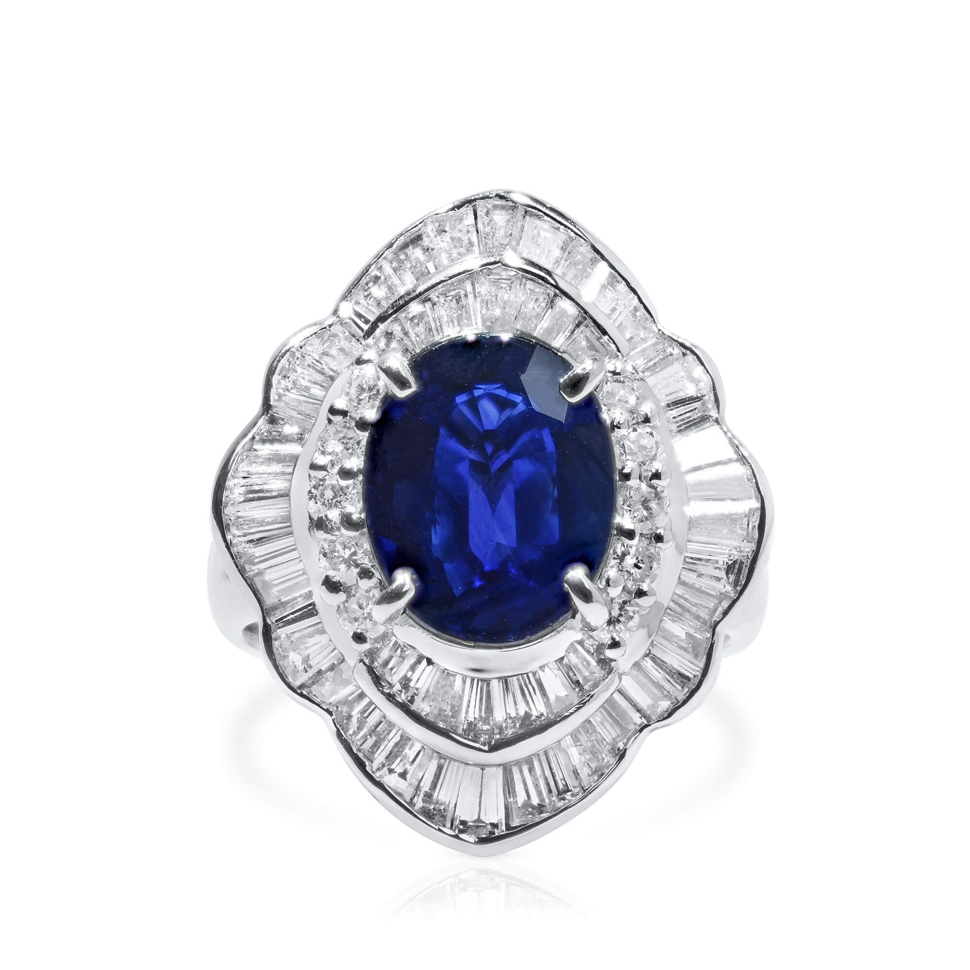 天然 Blue 蓝宝石 戒指, 3.16 重量 (4.76 克拉 总重), GWLAB 认证, JCRG01105306, 无烧