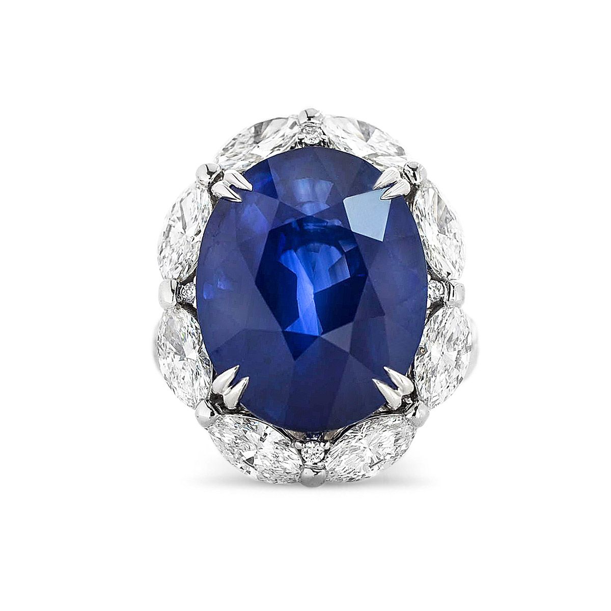 Natural Vivid Blue Sri-Lanka Sapphire Ring, 18.92 Ct. TW, GRS Certified, GRS2016-101924, Unheated