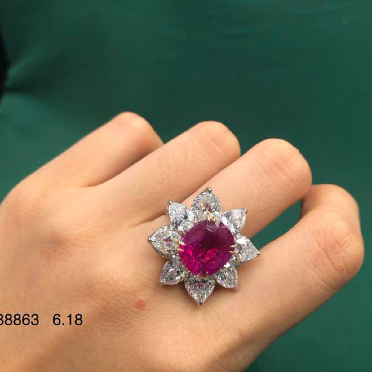 Natural Red Ruby Ring, 6.18 Ct. (12.44 Ct. TW), Gubelin Lab (HK) Certified, JCRG05388863, Unheated