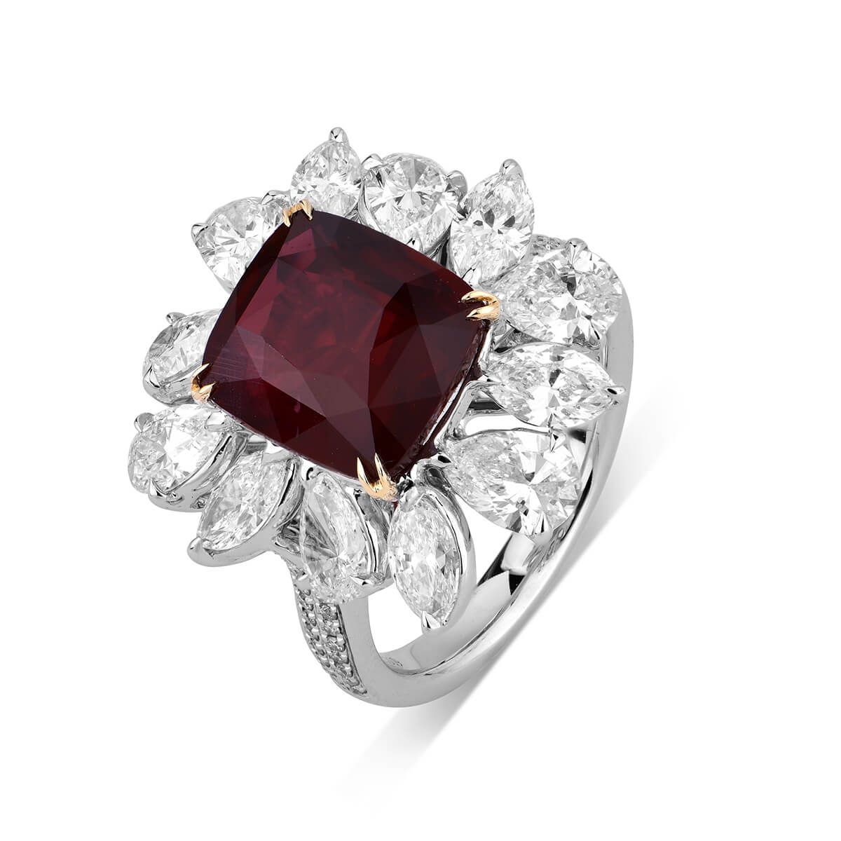 Natural Vivid Deep Red Ruby Ring, 5.42 Ct. (8.28 Ct. TW), GRS Certified, GRS2018-039571, Unheated