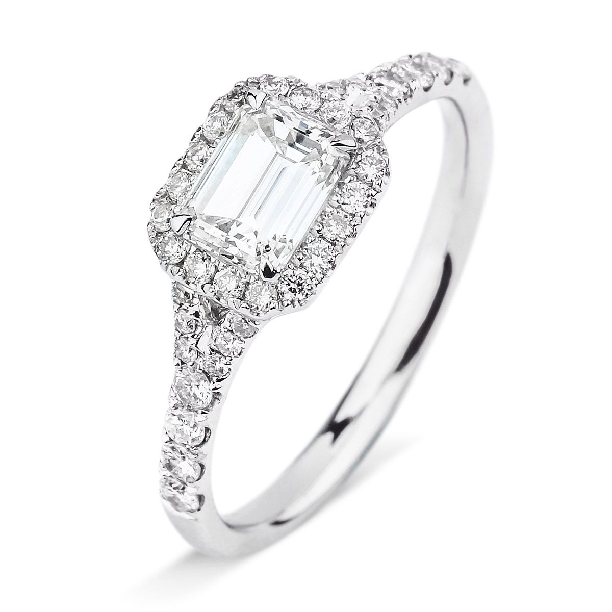 White Diamond Ring, 0.74 Carat, Emerald shape
