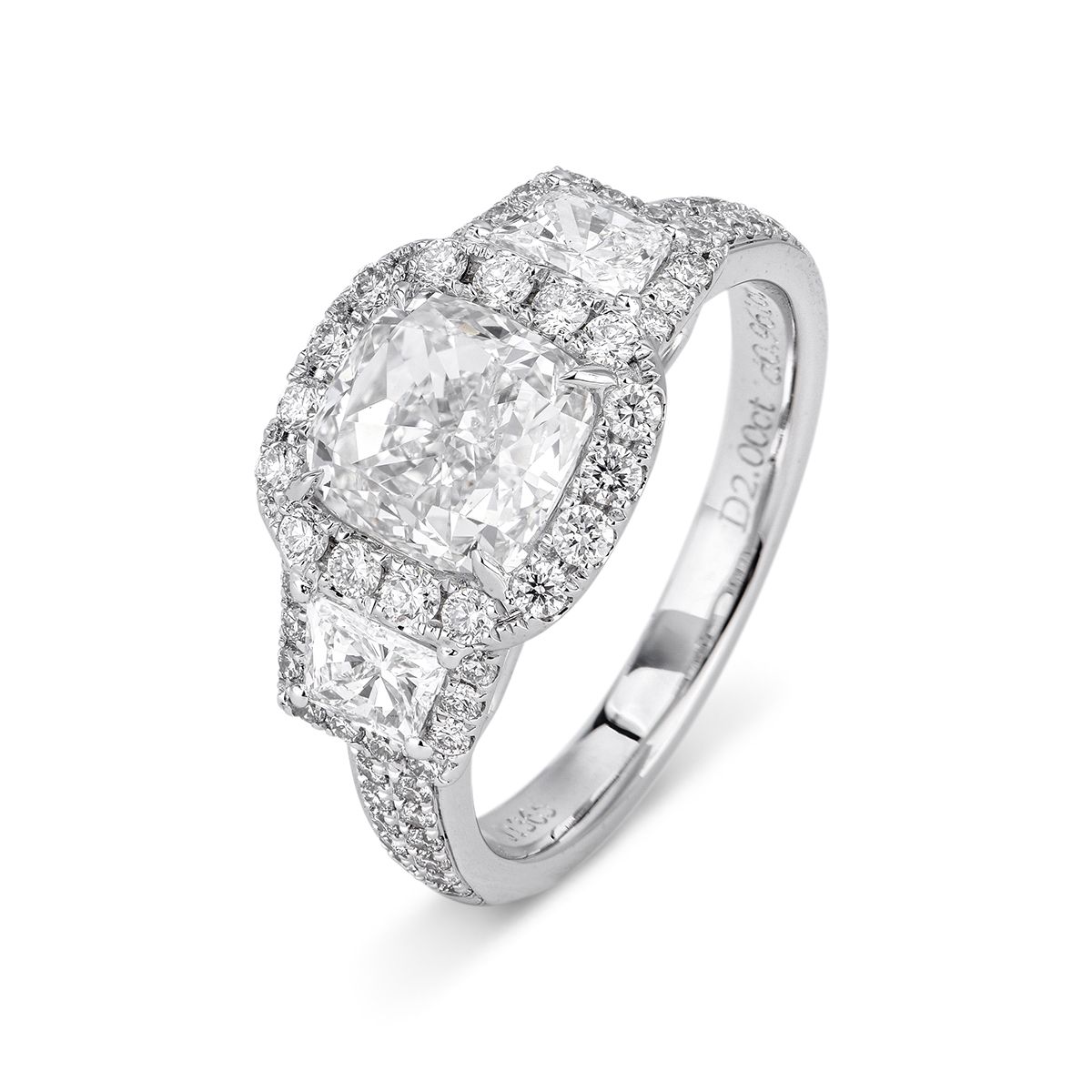  White Diamond Ring, 2.00 Ct. (2.96 Ct. TW), Cushion shape, GIA Certified, 7183972114