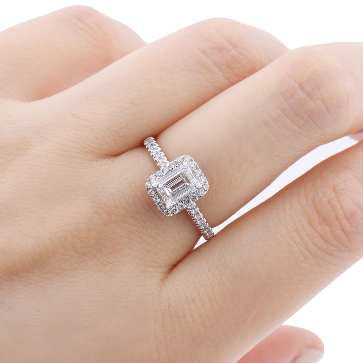  White Diamond Ring, 1.00 Ct. (1.27 Ct. TW), Emerald shape, GIA Certified, 3275092931