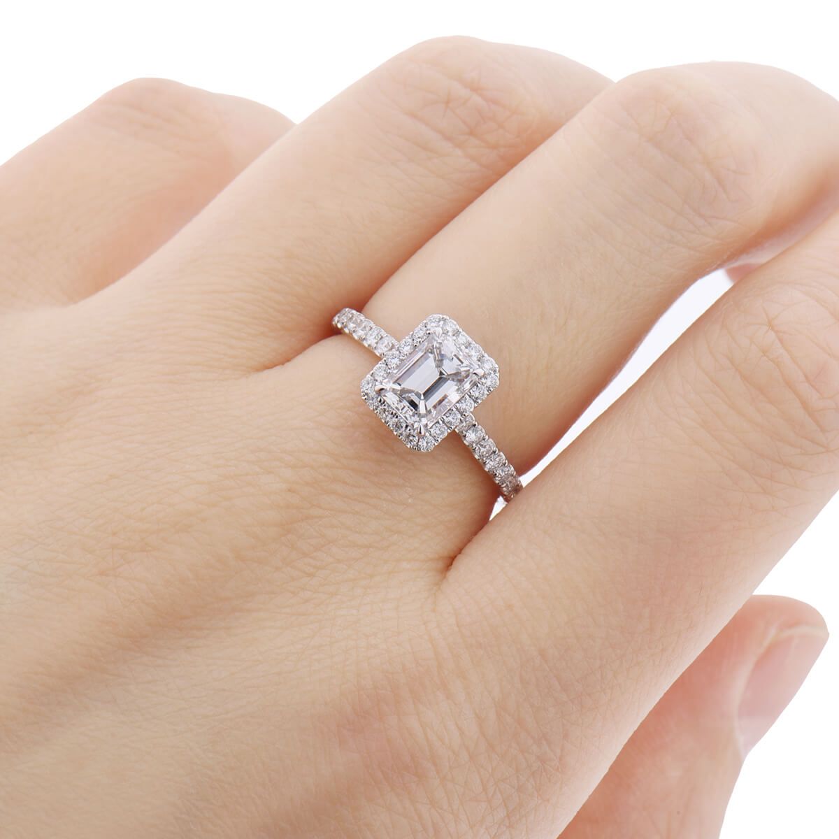  White Diamond Ring, 1.01 Ct. (1.51 Ct. TW), Emerald shape, GIA Certified, 6225859552