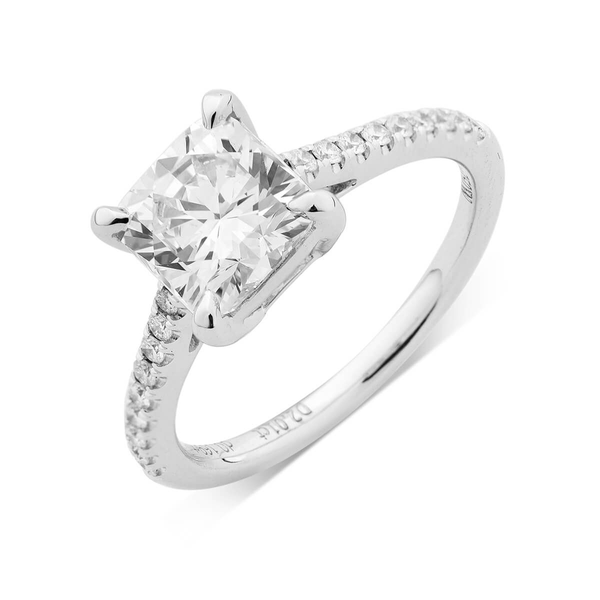  White Diamond Ring, 2.01 Ct. (2.18 Ct. TW), Cushion shape, HRD Certified, 180000073571