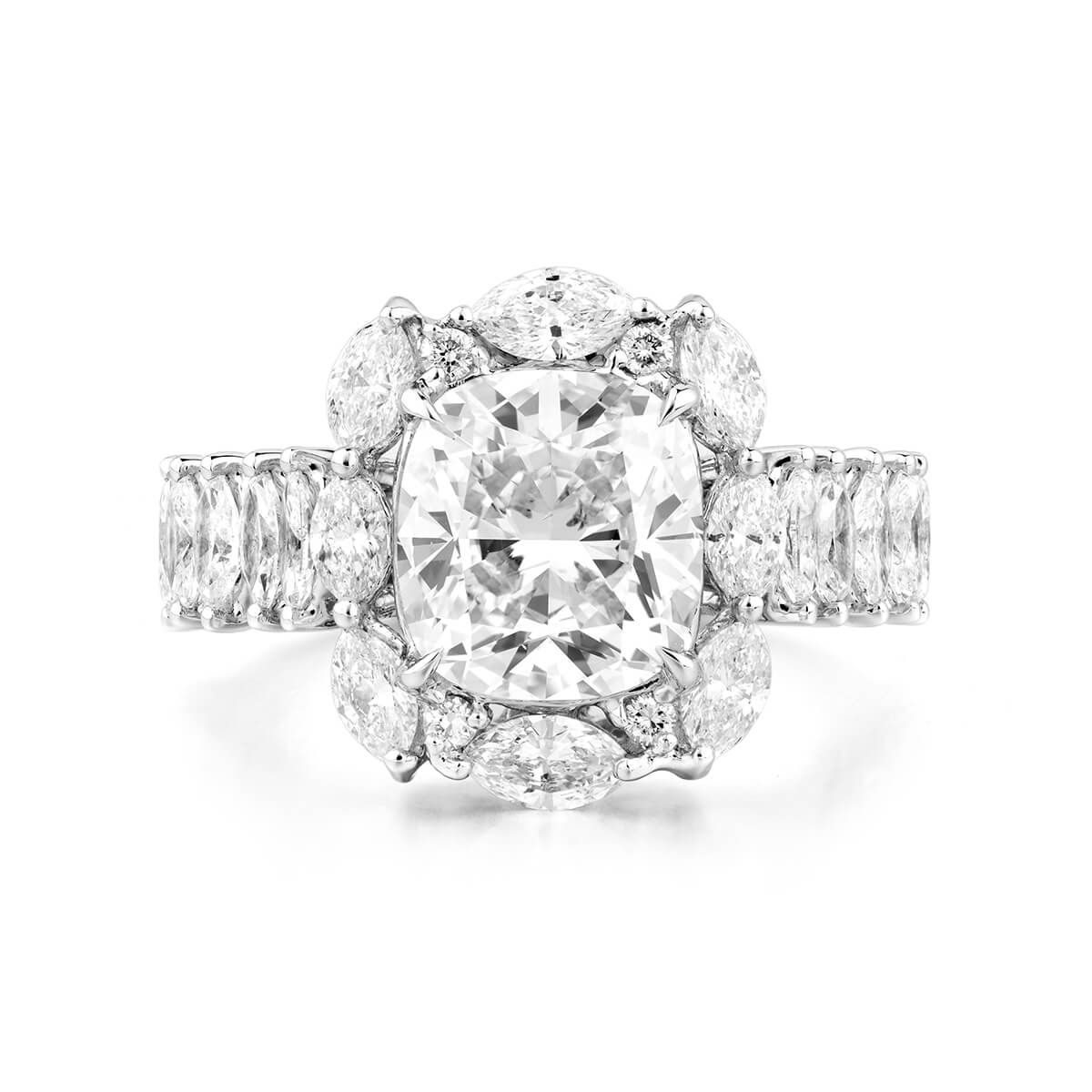  White Diamond Ring, 3.01 Ct. (4.77 Ct. TW), Cushion shape, GIA Certified, 6255057743