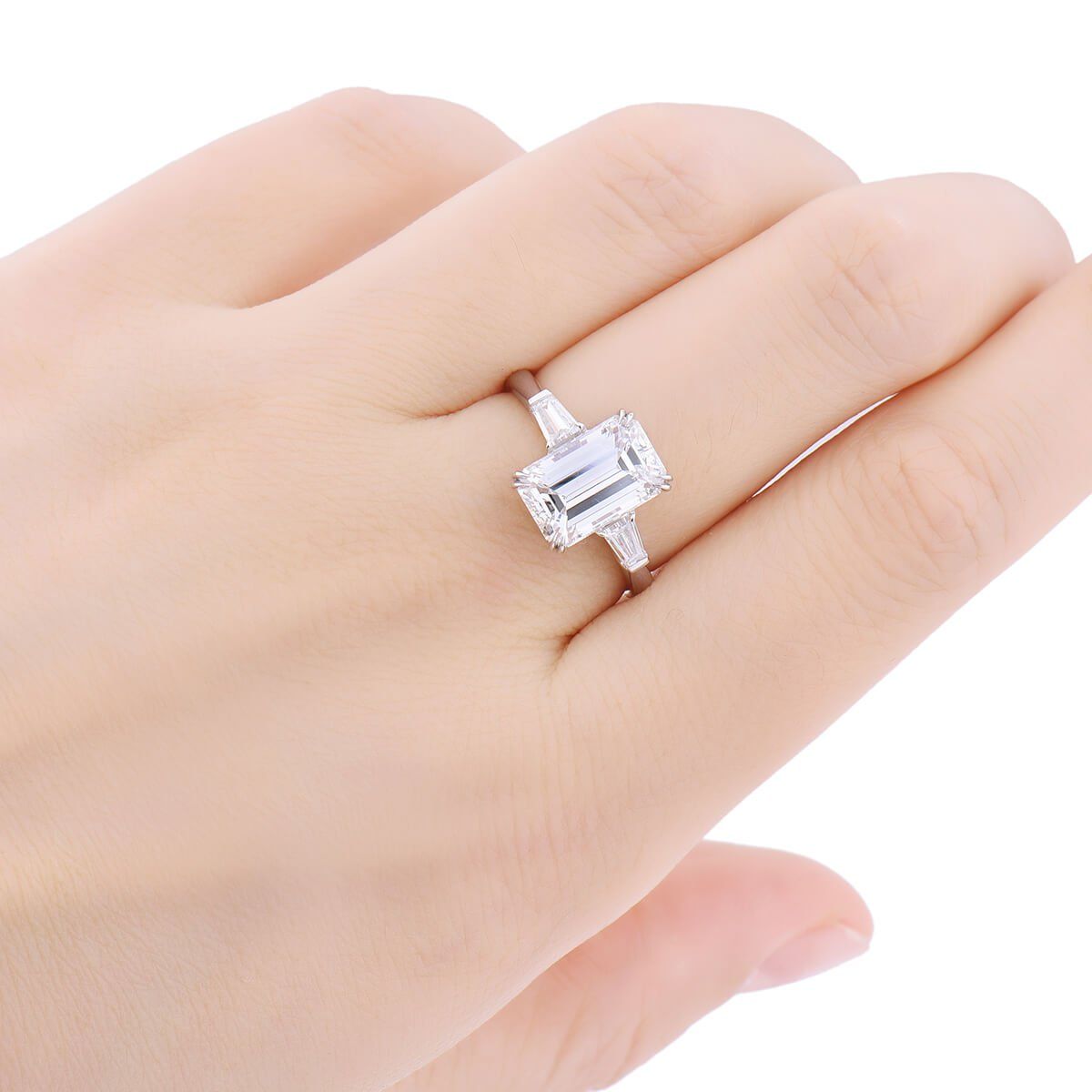  White Diamond Ring, 3.01 Ct. (3.39 Ct. TW), Emerald shape, GIA Certified, 7283389969