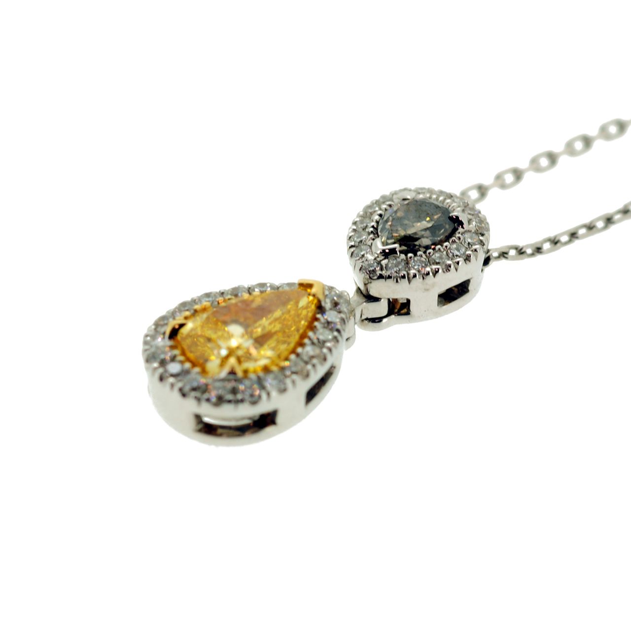 Fancy Intense Orangy Yellow Diamond Necklace, 0.64 Carat, Pear shape, GIA Certified, 6127499801