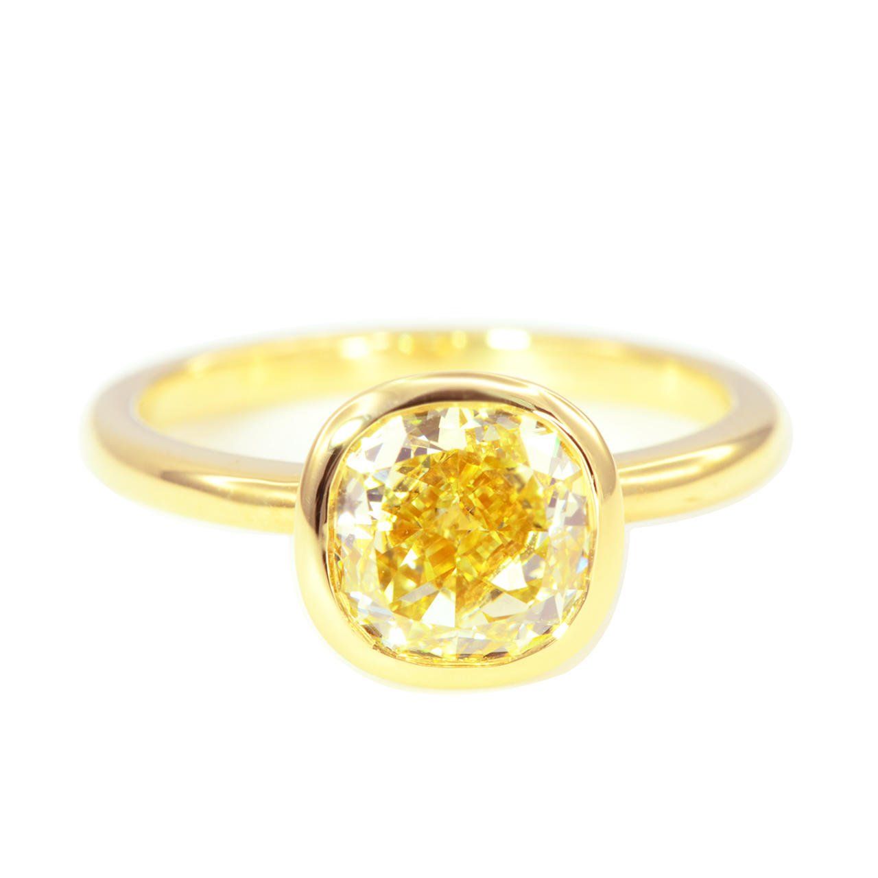 Fancy Intense Yellow Diamond Ring, 2.00 Carat, Cushion shape, GIA Certified, 1142632727