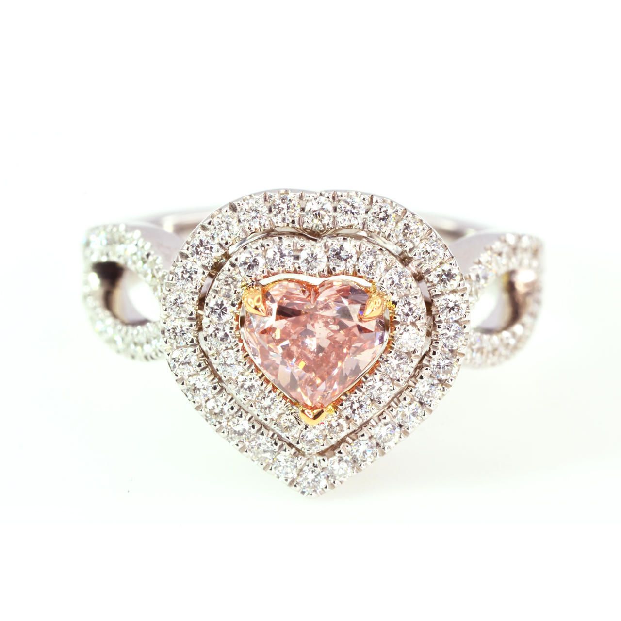 Fancy Orangy Pink Diamond Ring, 0.80 Carat, Heart shape, GIA Certified, 2155569598
