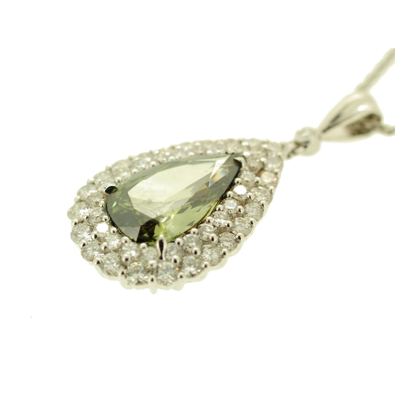 Fancy Dark Gray-Yellowish Green Diamond Necklace, 3.07 Carat, Pear shape