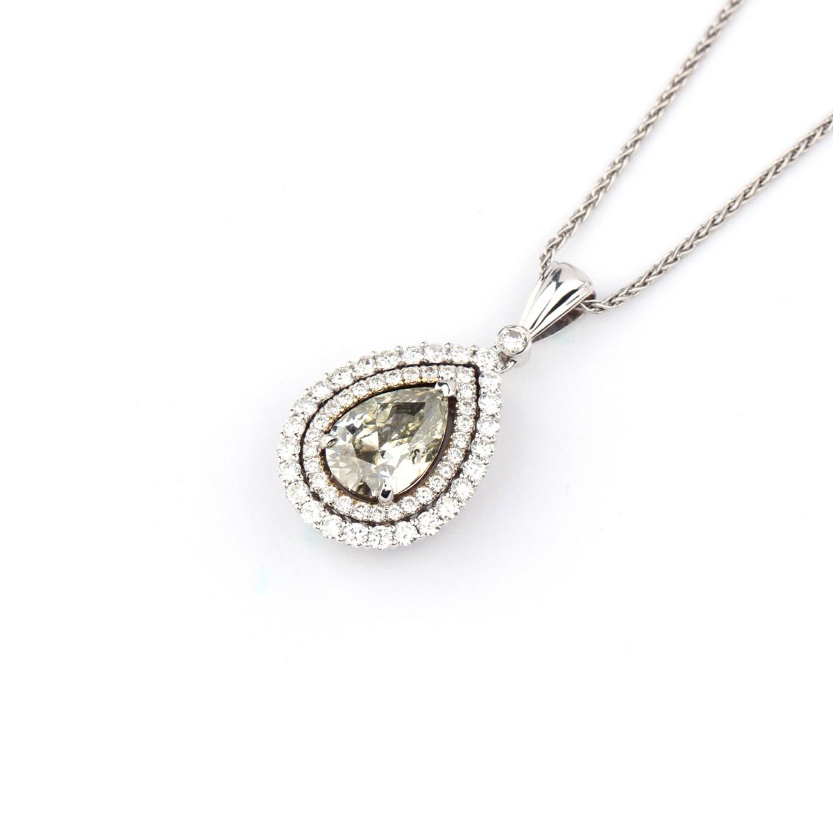 Fancy Grayish Greenish Yellow Diamond Necklace, 2.31 Carat, Pear shape, GIA Certified, 6157656686