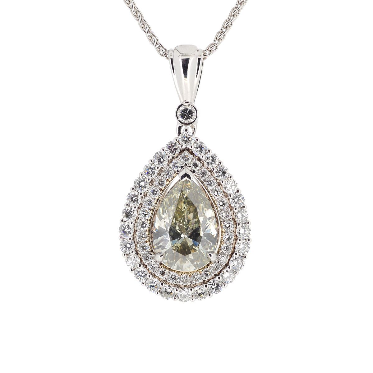Fancy Grayish Greenish Yellow Diamond Necklace, 2.31 Carat, Pear shape, GIA Certified, 6157656686
