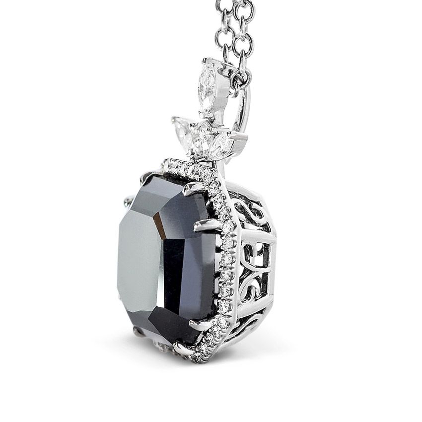 Fancy Black Diamond Necklace, 29.71 Carat, Radiant shape, GIA Certified, 2151907655
