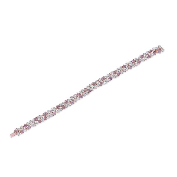 浅 粉色 钻石 手镯, 3.86 重量 (10.67 克拉 总重), 混合 形状