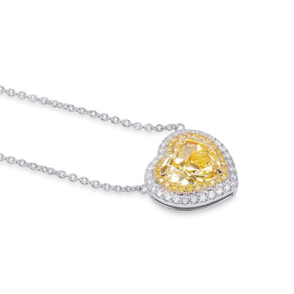 深 黄色 钻石 项链, 3.45 重量 (3.91 克拉 总重), 心型 形状, GIA 认证, 5286457222