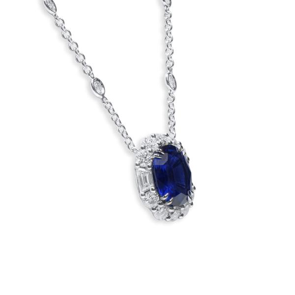 天然 艳彩蓝 蓝宝石 项链, 4.83 重量 (6.48 克拉 总重), GRS 认证, GRS2023-058843, 无烧