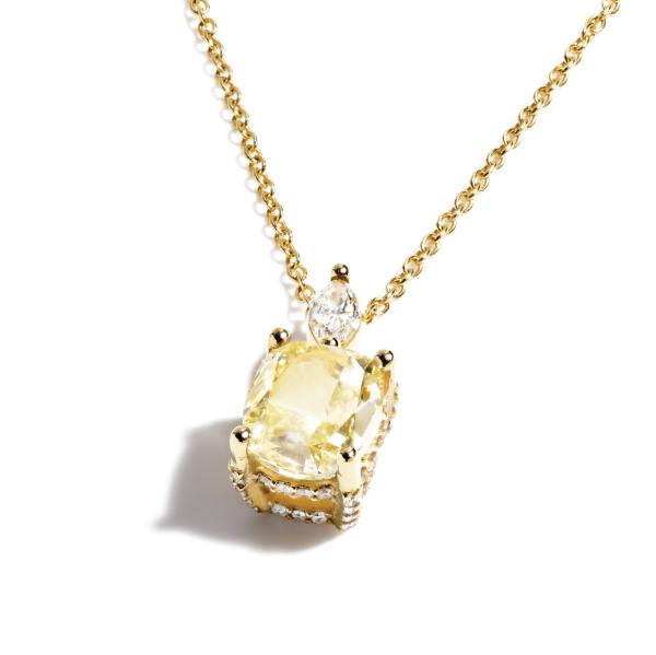 浅 黄色 钻石 项链, 3.01 重量 (3.40 克拉 总重), 枕型 形状, GIA 认证, 2417067034