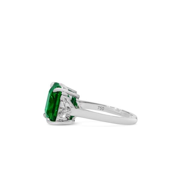 天然 Vivid Green 祖母绿型 戒指, 5.25 重量 (6.06 克拉 总重), GRS 认证, GRS2022-018178